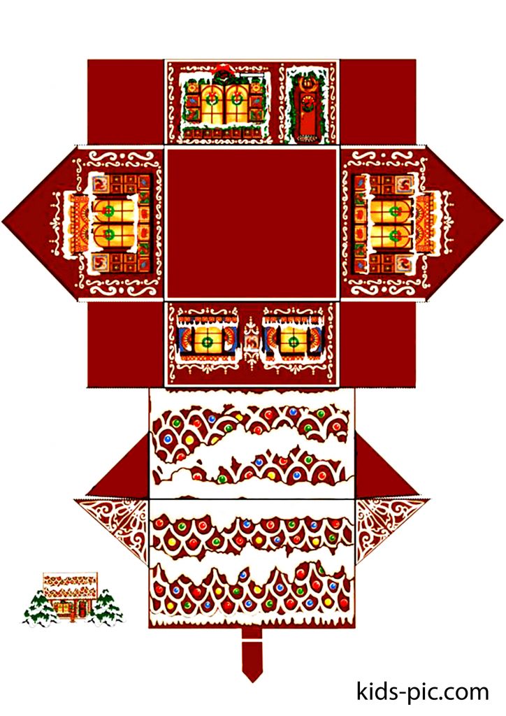 шаблон пряничного домика из бумаги для вырезания и склеивания-2